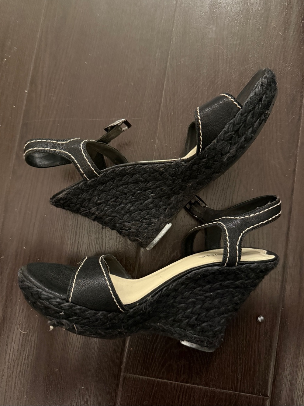 Via Spiga Black Woven Espadrille Wedge Sandals